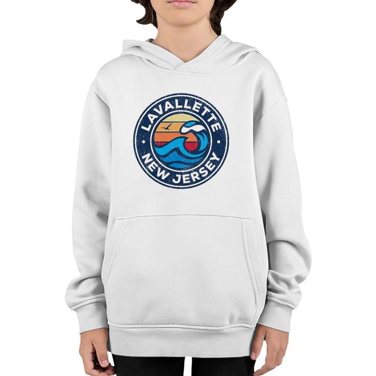 Lavallette New Jersey Nj Vintage Nautical Waves Design Youth Hoodie