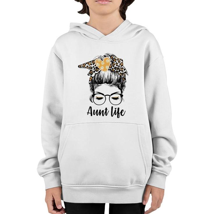 Leopard Auties Aunt Life Cute Messy Bun Girl Mother's Day Youth Hoodie