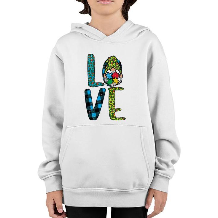 Leopard Plaid Love Nordic Gnome Puzzle Cute Autism Awareness Youth Hoodie
