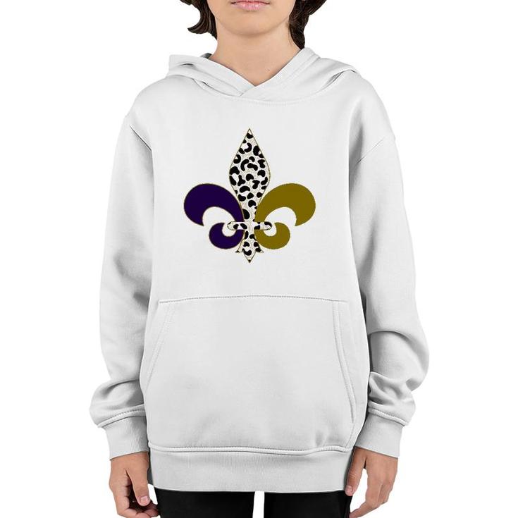 Leopard Purple & Gold Mardi Gras Fleur De Lys Symbol Youth Hoodie