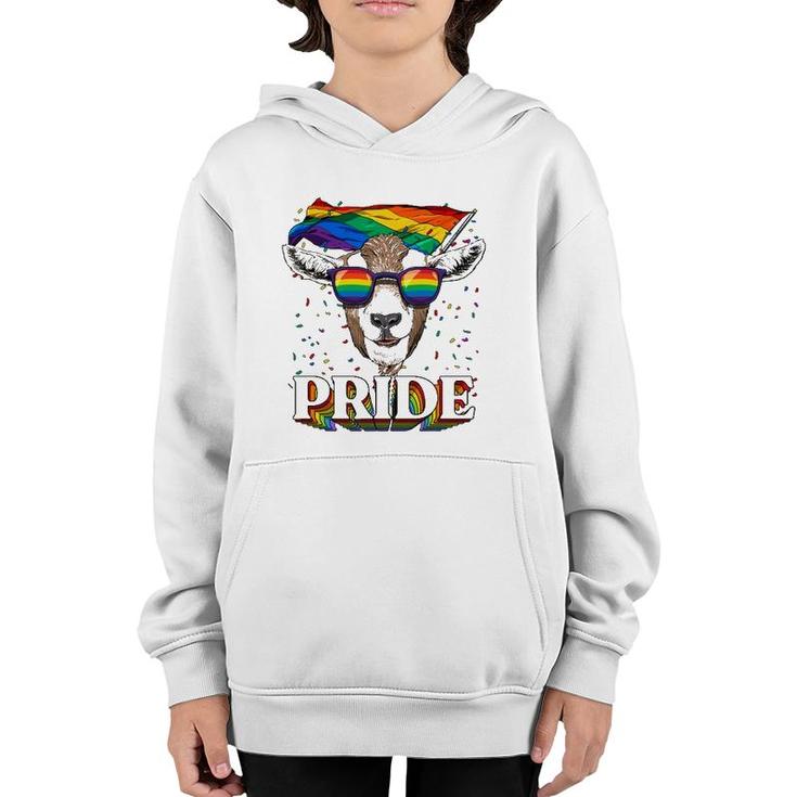 Lgbt Goat Gay Pride Lgbtq Rainbow Flag Sunglasses Youth Hoodie