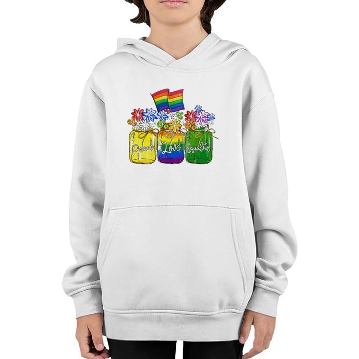 Lgbt Peace Love Equality , Rainbow Floral Lgbt Flag Youth Hoodie