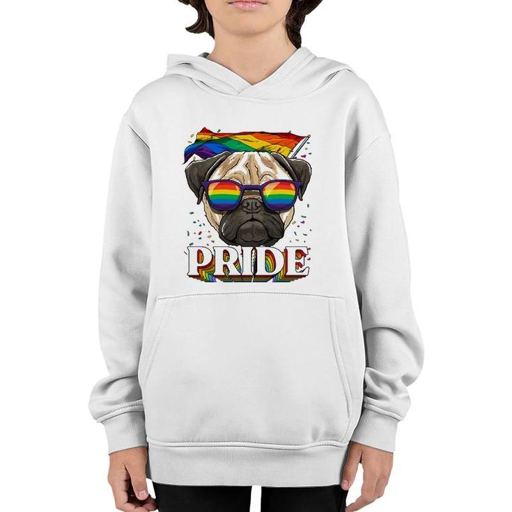 Lgbt Pug Gay Pride Lgbtq Rainbow Flag Sunglasses Youth Hoodie