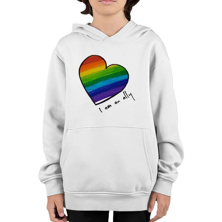 Lgbtq I Am An Ally Rainbow Heart Youth Hoodie