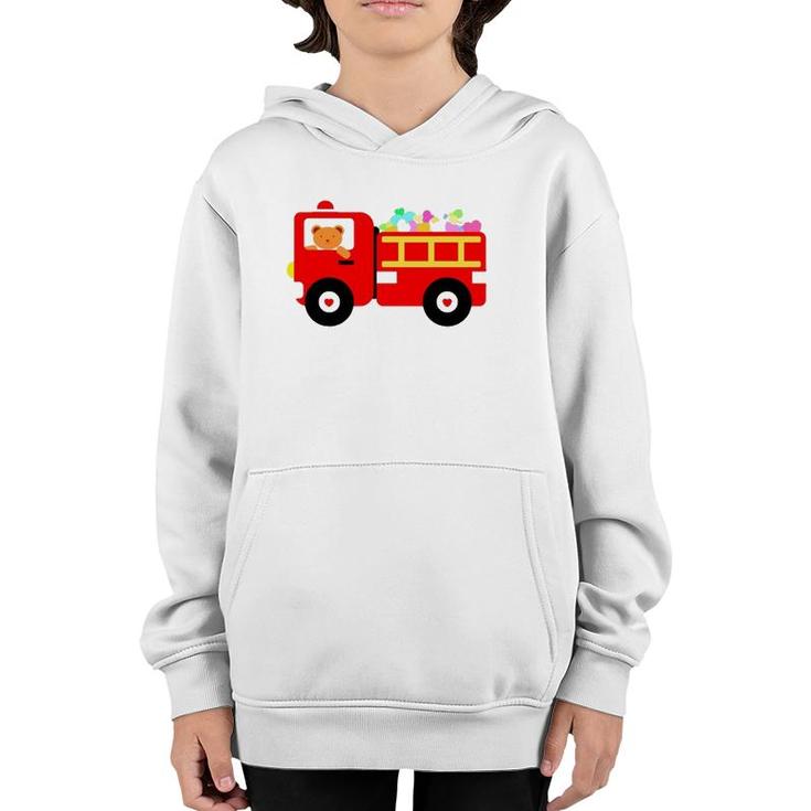 Loads Of Love Firetruck Valentine's Day Firefighter Youth Hoodie