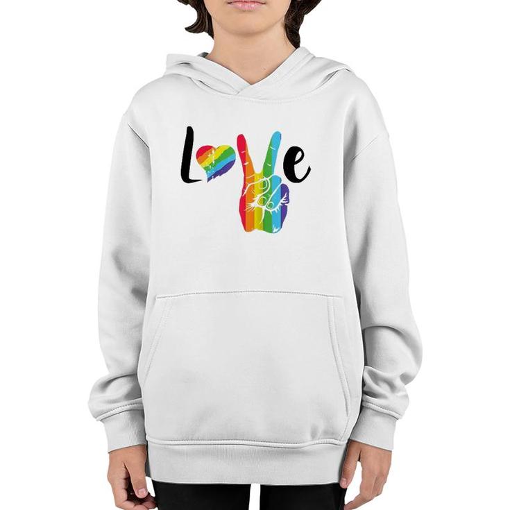 Love Rainbow Peace Sign ,Gay Pride Rainbow Heart Love Raglan Baseball Tee Youth Hoodie