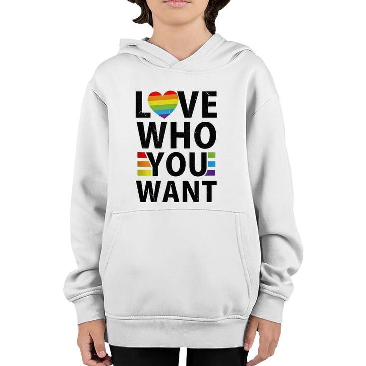 Love Who You Want Lgbt-Q Gay Pride Flag Proud Ally Rainbow  Youth Hoodie