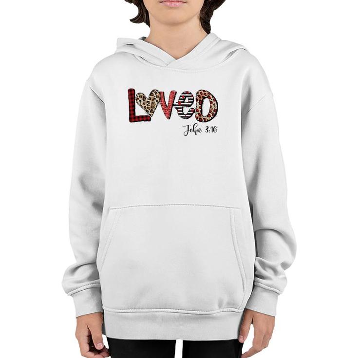 Loved Jesus Christian Valentine's Day Buffalo Plaid Leopard Youth Hoodie
