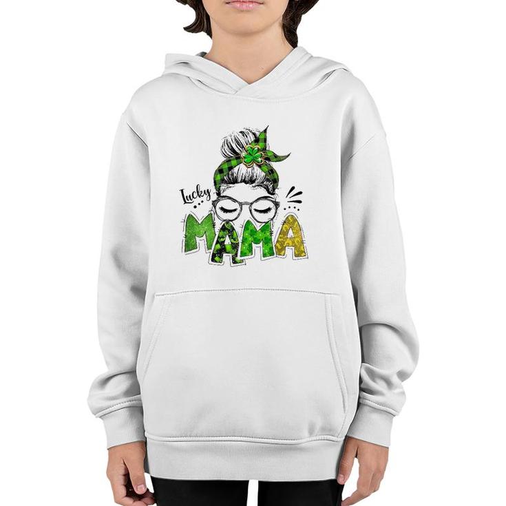 Lucky Mama Woman Face With Glasses Bandana St Patricks Day Youth Hoodie