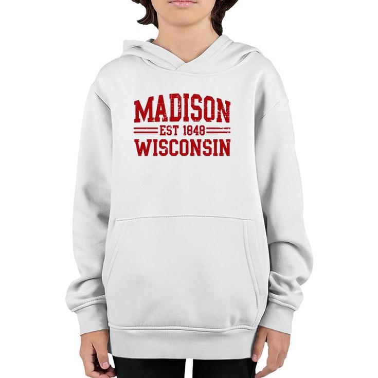 Madison Wisconsin Madison Gift Distressed Text  Youth Hoodie