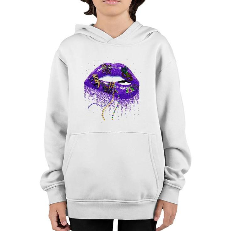 Mardi Gras Lips Queen Carnival Costume New Orleans Lips  Youth Hoodie