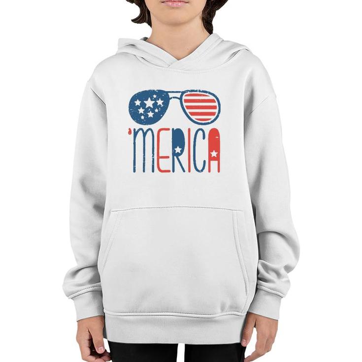 Merica American Flag Aviators Toddler4th July Usa Flag Sunglass Youth Hoodie