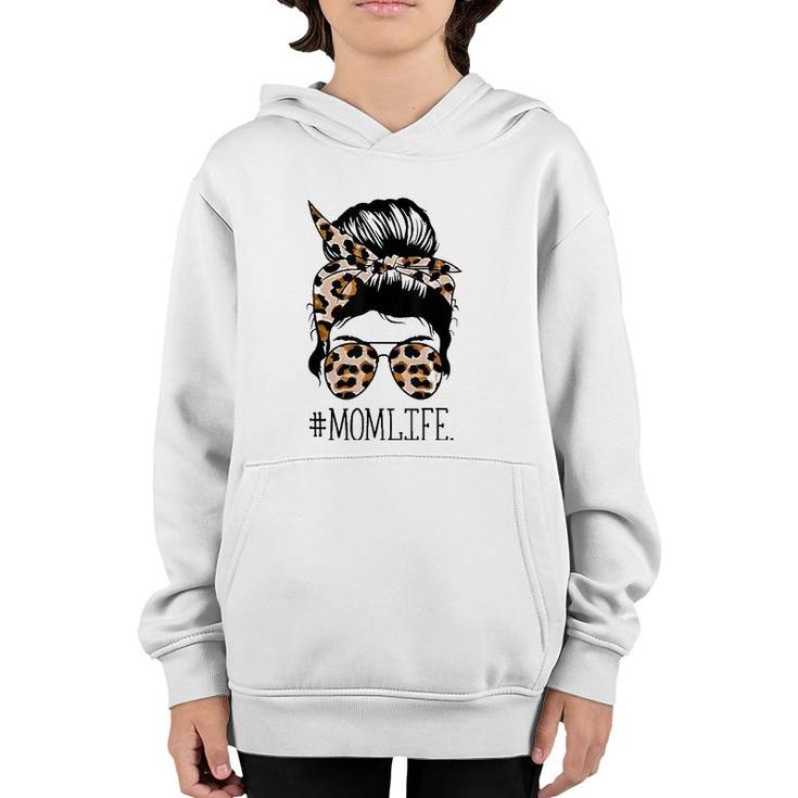 Mom Life Leopard Cheetah Messy Bun Mother's Day Youth Hoodie