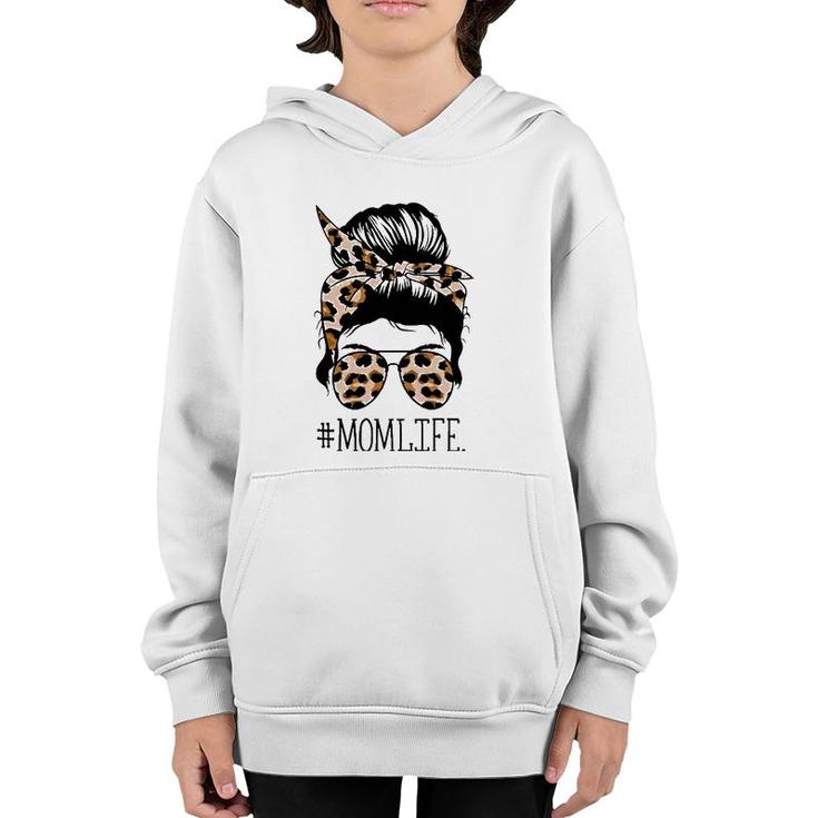 Mom Life  Leopard Cheetah Messy Bun Mother's Day Youth Hoodie