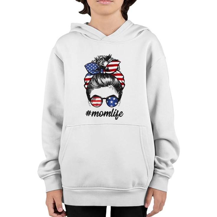 Mom Life Messy Bun America Flag Mother's Day 4Th Of July  Youth Hoodie
