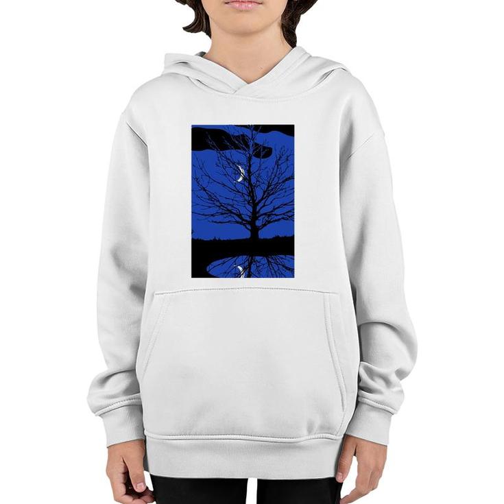 Moon With Tree Cobalt Blue And Black Youth Hoodie