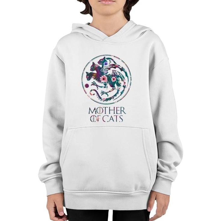 Mother Of Cats With Floral Art - Gift For Cat Lovers Youth Hoodie