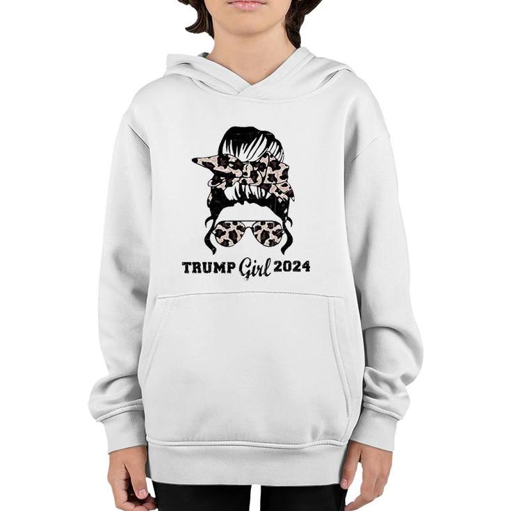 Mother's Day Trump Girl 2024 Leopard Shades Messy Bun Women Youth Hoodie