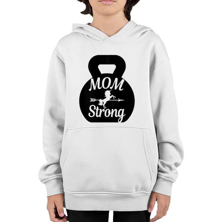 Mother's Day Workout Kettlebell Unicorn Mom Strong Youth Hoodie