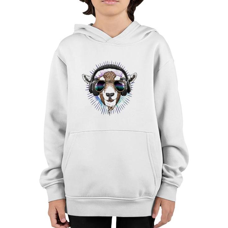 Music Goat Dj With Headphones Musical Goat Lovers Youth Hoodie
