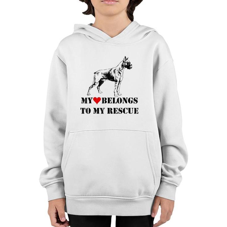 My Heart Belongs To My Rescue Boxer Puppy Paw Dog Pet Family Youth Hoodie