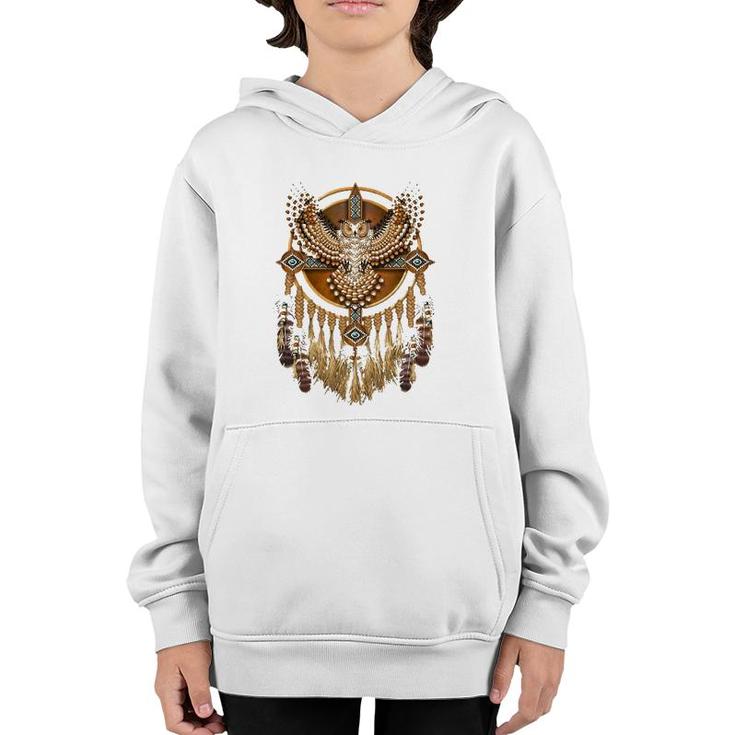 Native American Beadwork Owl Mandala Gift For Women Men Youth Hoodie