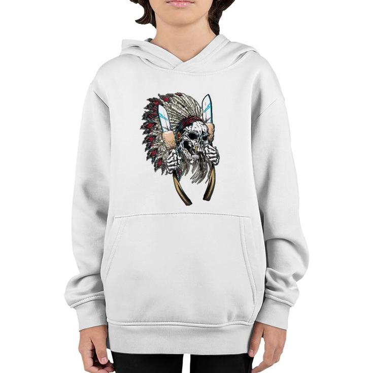 Native American Indian Headdress Skull Youth Hoodie