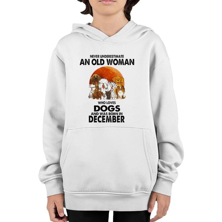 Never Underestimate An Old Woman Who Loves Dogs December Youth Hoodie