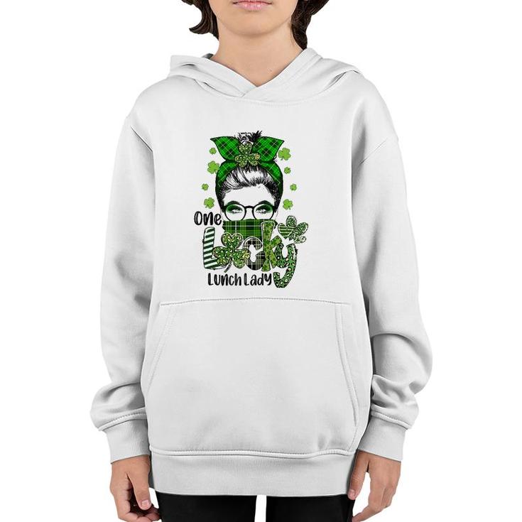 One Lucky Lunch Lady Shamrock Messy Bun Funny St Patrick's Day Raglan Baseball Tee Youth Hoodie