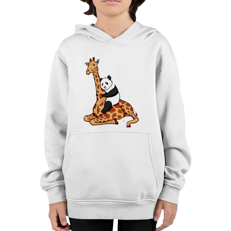 Panda Riding Giraffe Animal Lover Gift Youth Hoodie
