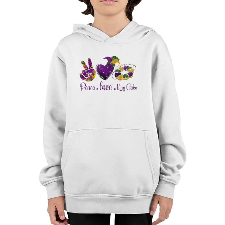 Peace Love King Cake  A Mardi Gras Party Carnival Gifts Youth Hoodie