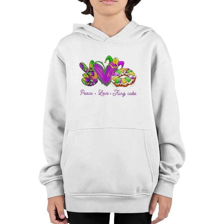 Peace Love King Cake Funny Mardi Gras Party Carnival Gifts Youth Hoodie