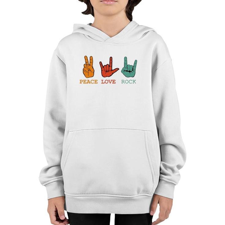 Peace Love Rock And Roll Retro Vintage Peace Loving Musician Youth Hoodie