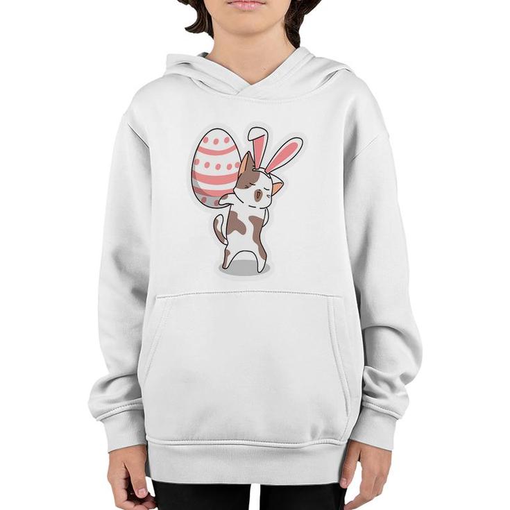 Pink Bunny Cat With Giant Egg Cute Cat Easter Eggs Youth Hoodie