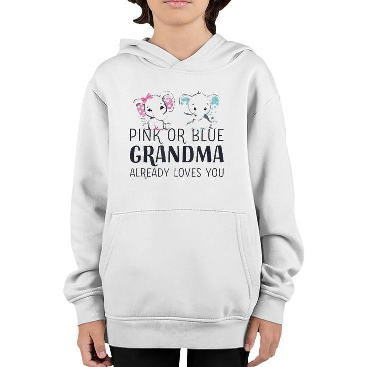 Pink Or Blue Grandma Already Loves You Gender Reveal Party  Youth Hoodie