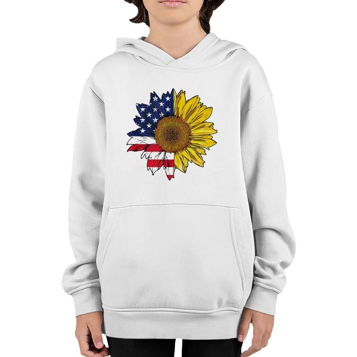 Plus Size Graphic Sunflower Painting With American Flag  Youth Hoodie