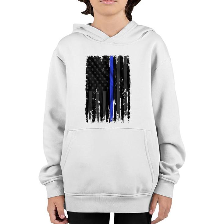 Police Blue Lives Matter Distressed Us Flag Thin Blue Line  Youth Hoodie
