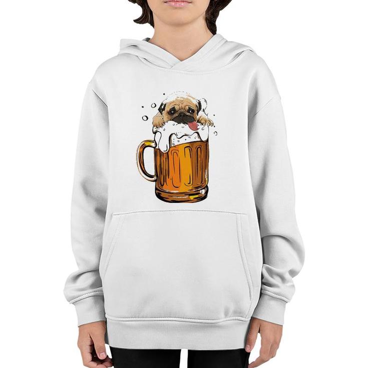 Pug Dog Beer Drinking  Funny Cute Dog Lovers Gifts Youth Hoodie