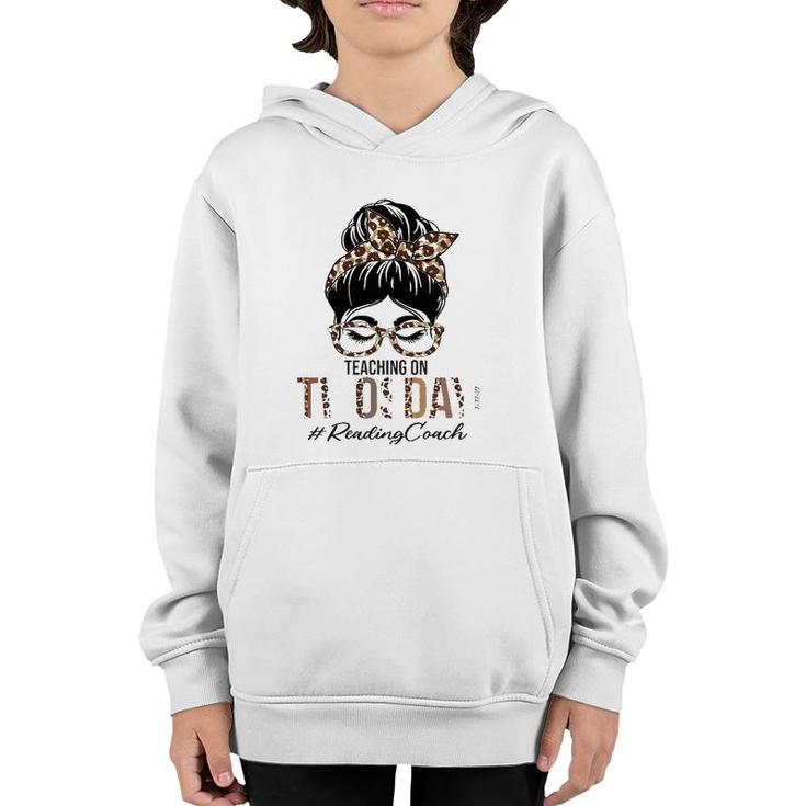 Reading Coach Messy Bun Leopard Teaching On Twosday 22222 Gift Youth Hoodie