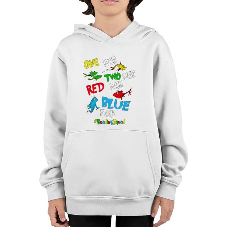 Reading Teacher Squad One Two Red Blue Fish Funny Youth Hoodie