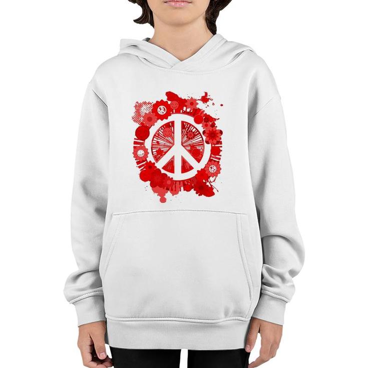 Red Peace Sign 70S Hippie Happiness Flowers Youth Hoodie