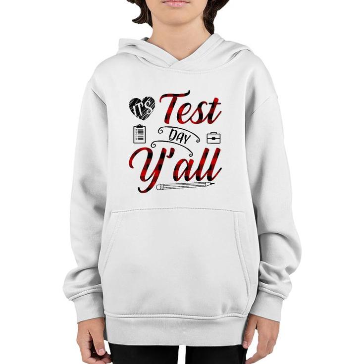 Red Plaid It's Test Day Y'all Teacher Exam Testing Youth Hoodie