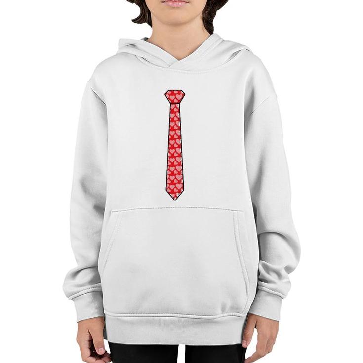 Red Tie With Hearts Cool Valentine's Day Funny Gift Youth Hoodie