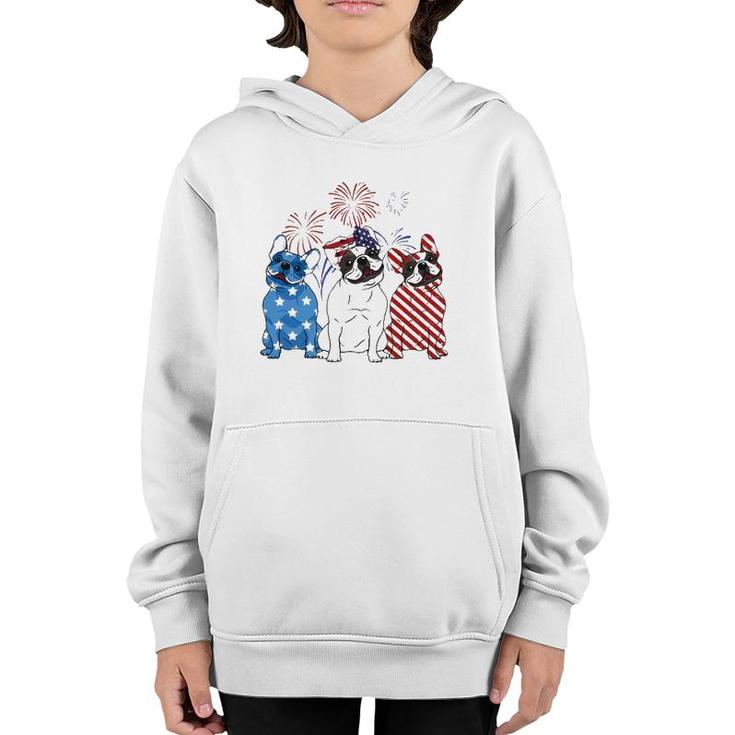 Red White Blue French Bulldog Usa Flag 4Th Of July Youth Hoodie