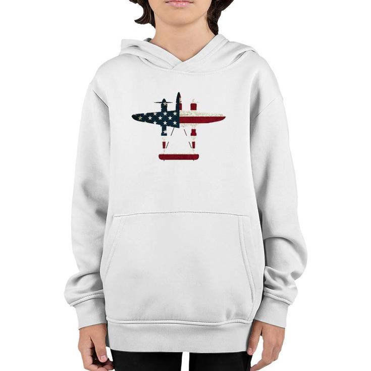 Retro Usa Aircraft Warbird Pilot Gift Flag P-38 Lightning Youth Hoodie