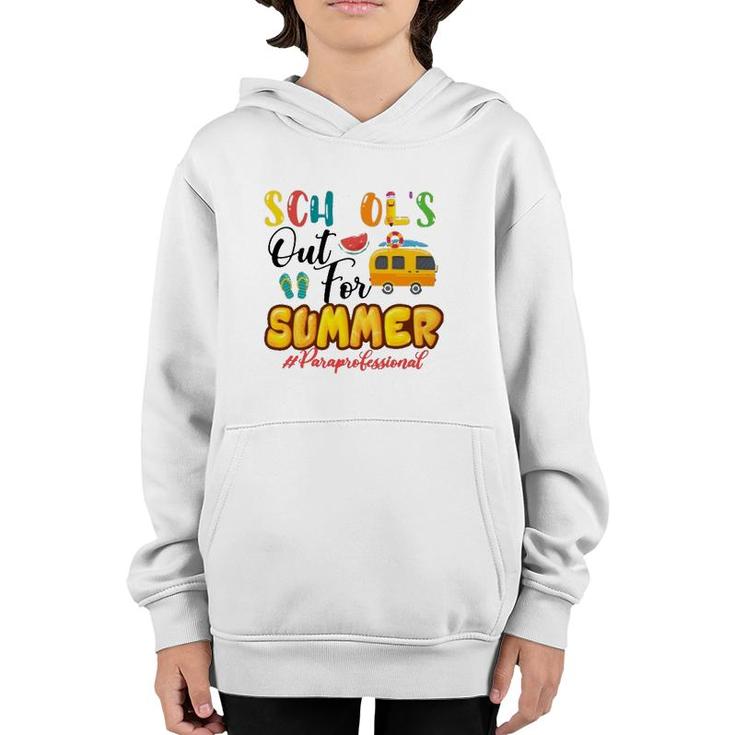 School's Out For Summer Paraprofessional Beach Vacation Van Car And Flip-Flops Youth Hoodie