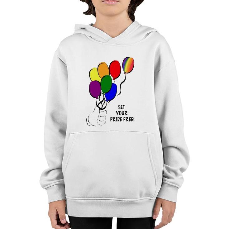 Set Your Pride Free Rainbow Balloon Lgbt Gift Youth Hoodie