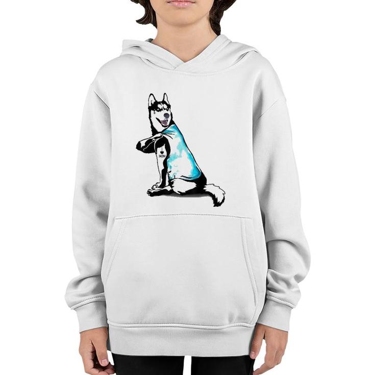 Siberian Husky Tattoos I Love Mom Sitting Gift Mother's Day Youth Hoodie