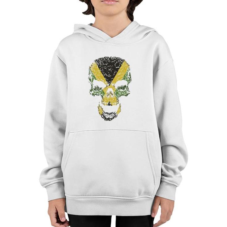Skull With Jamaica Flag Skeleton Jamaican Roots Youth Hoodie