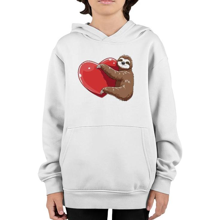 Sloth Heart Valentine's Day Sloth Lovers Sloth Hugging Heart Youth Hoodie